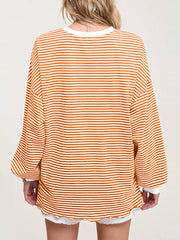 Strips Printed Long Sleeves Two-Tone Dropped Shoulder Sweatshirt