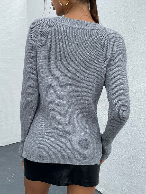 Studded Jewel Neck Long Sleeves Irregular Polyester Sweaters