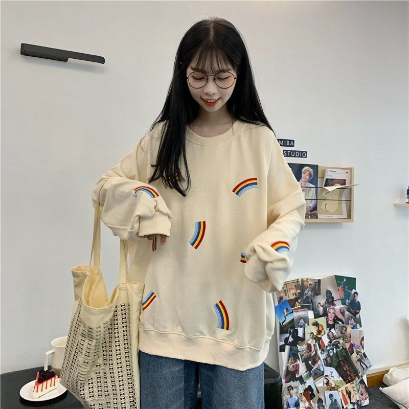 Students loose Korean rainbow thin sweatshirt