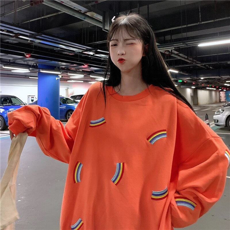 Students loose Korean rainbow thin sweatshirt