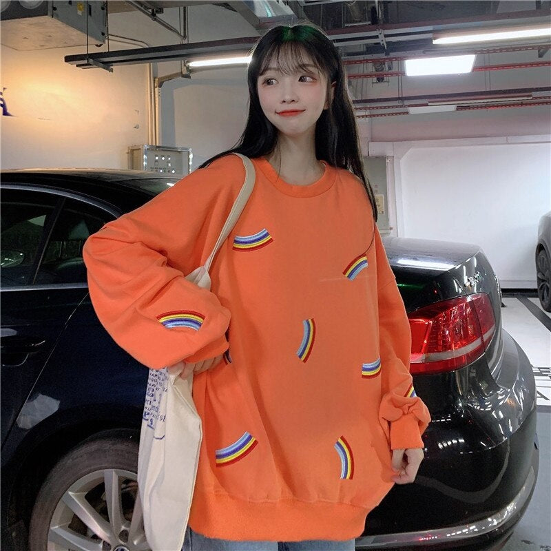 Students loose Korean rainbow thin sweatshirt