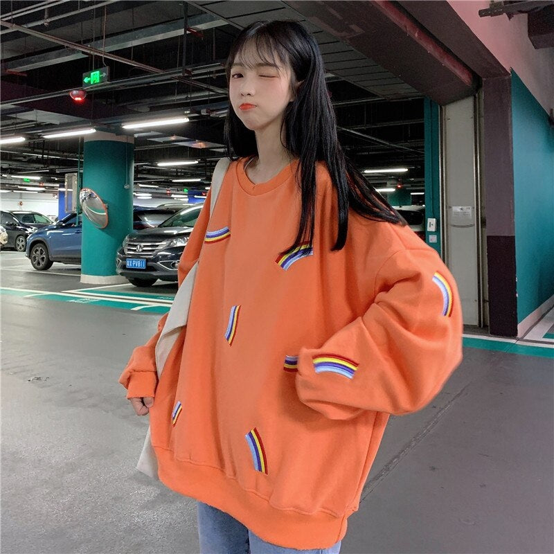 Students loose Korean rainbow thin sweatshirt