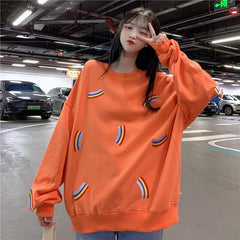 Students loose Korean rainbow thin sweatshirt