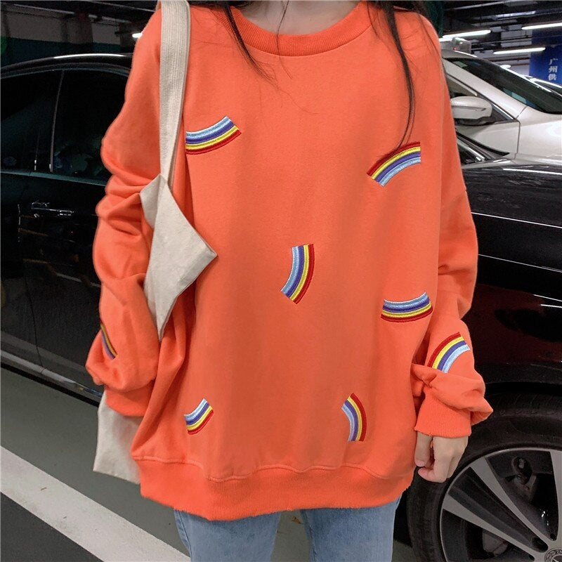 Students loose Korean rainbow thin sweatshirt