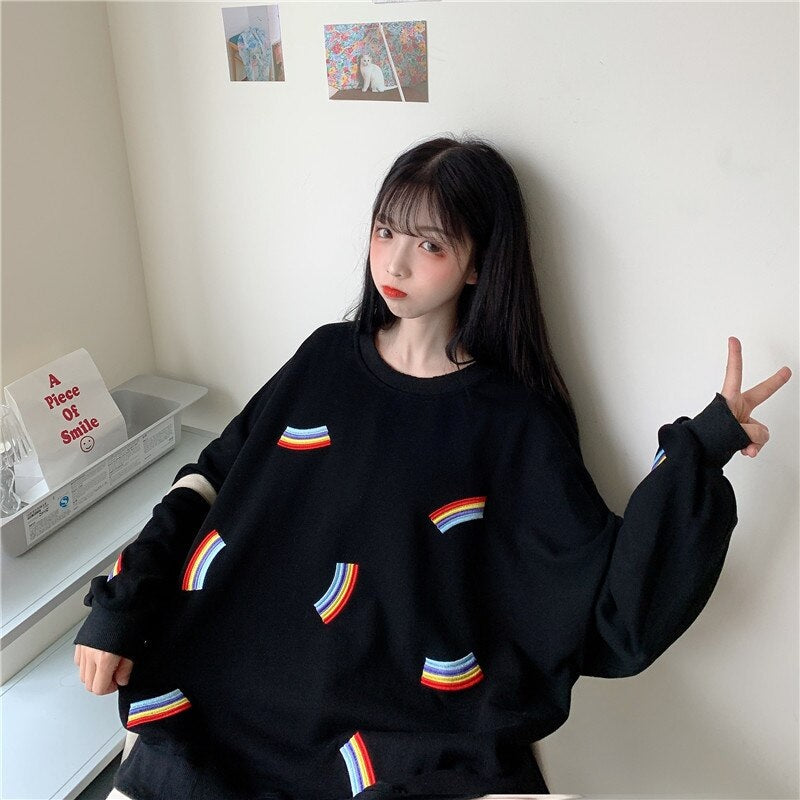 Students loose Korean rainbow thin sweatshirt