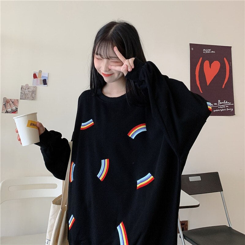 Students loose Korean rainbow thin sweatshirt