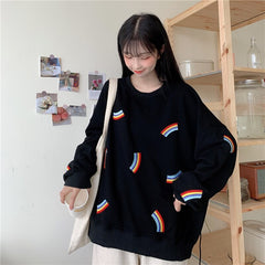Students loose Korean rainbow thin sweatshirt