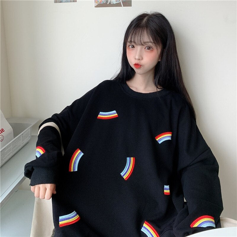Students loose Korean rainbow thin sweatshirt