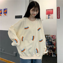 Students loose Korean rainbow thin sweatshirt