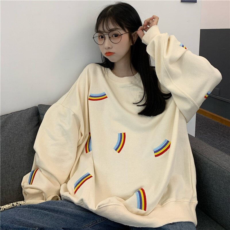 Students loose Korean rainbow thin sweatshirt