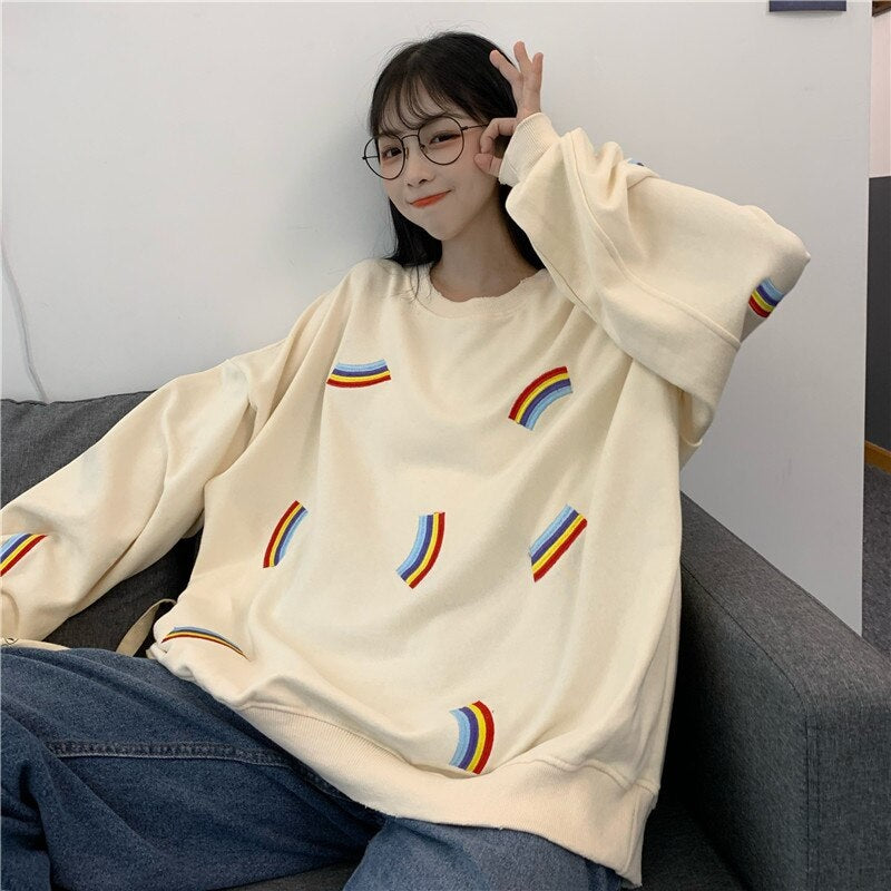 Students loose Korean rainbow thin sweatshirt