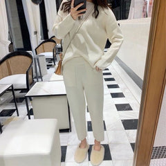 Sweater Knitted Pant Set Pullover Tracksuit Long Sleeve Loose Sweatshirt Suit