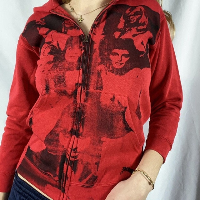 Sweatshirt Hoodies Gothic Long Sleeve Zipper Printed Hip Hop Tops