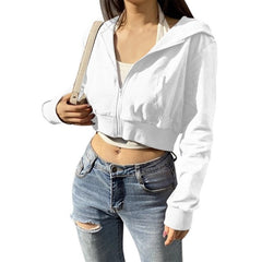 Sweatshirt Long Sleeve Jackets Hoodies Pockets Thin Crop Tops Outfits