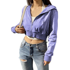Sweatshirt Long Sleeve Jackets Hoodies Pockets Thin Crop Tops Outfits