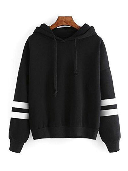 Sweatshirt Long Sleeve Striped Drawstring Cotton Hooded Pullover Top
