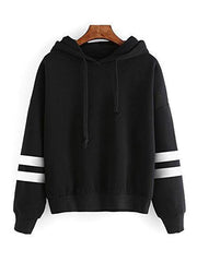 Sweatshirt Long Sleeve Striped Drawstring Cotton Hooded Pullover Top