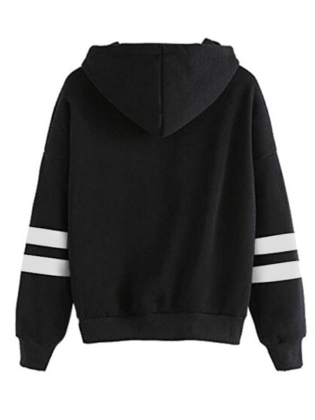 Sweatshirt Long Sleeve Striped Drawstring Cotton Hooded Pullover Top