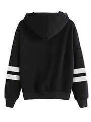 Sweatshirt Long Sleeve Striped Drawstring Cotton Hooded Pullover Top