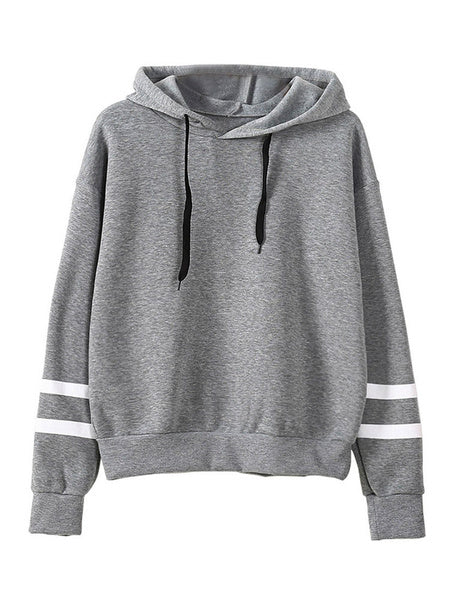 Sweatshirt Long Sleeve Striped Drawstring Cotton Hooded Pullover Top