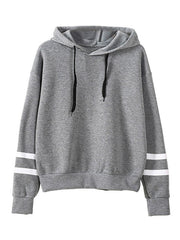 Sweatshirt Long Sleeve Striped Drawstring Cotton Hooded Pullover Top