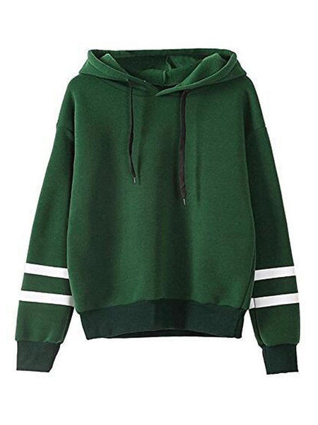 Sweatshirt Long Sleeve Striped Drawstring Cotton Hooded Pullover Top