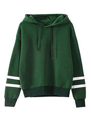 Sweatshirt Long Sleeve Striped Drawstring Cotton Hooded Pullover Top
