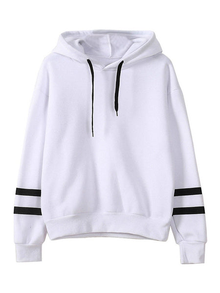 Sweatshirt Long Sleeve Striped Drawstring Cotton Hooded Pullover Top