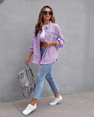 Sweet Color Splicing Pocket Denim Lapel Long Sleeves Single-breasted Jacket
