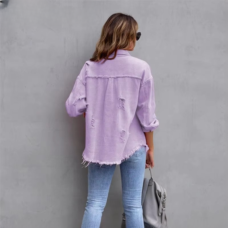 Sweet Color Splicing Pocket Denim Lapel Long Sleeves Single-breasted Jacket