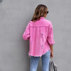 Sweet Color Splicing Pocket Denim Lapel Long Sleeves Single-breasted Jacket
