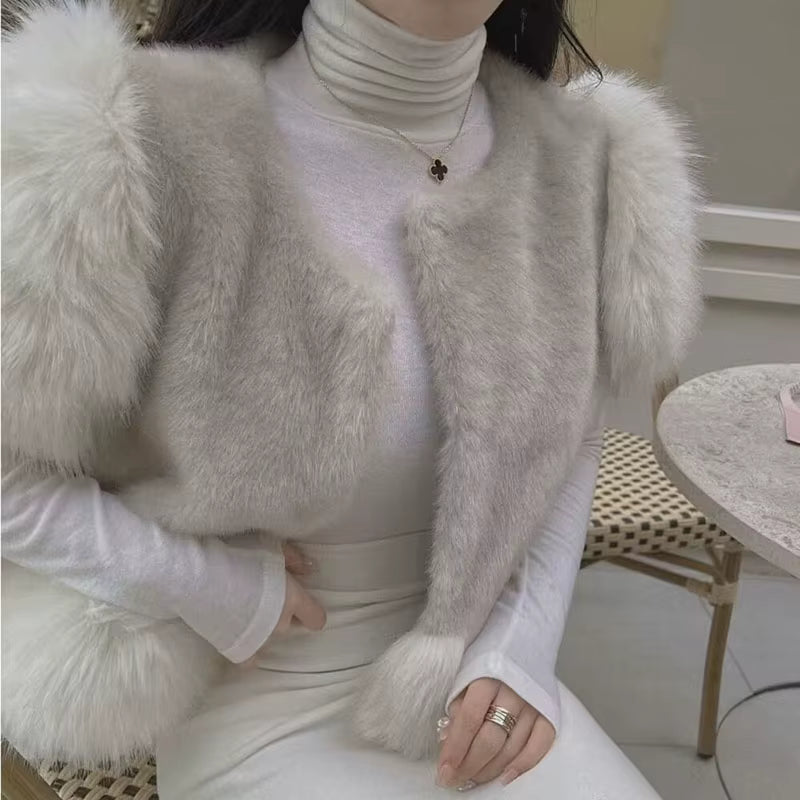 Sweet Spliced Patchwork Fox Fur Thicken Sleeveless Jacket
