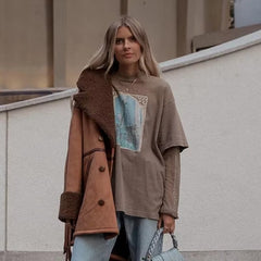 Tassels Faux Patchwork Lapel Double Breasted Long Sleeve Jackets