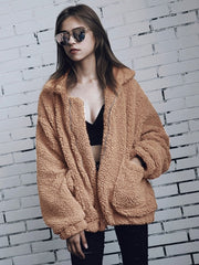Teddy Bear Coat Faux Fur Wool Long Sleeve Shearling Jacket Coat