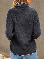 Teddy Bear Plaid Button Pockets Long Sleeves Pullover Sweatshirt