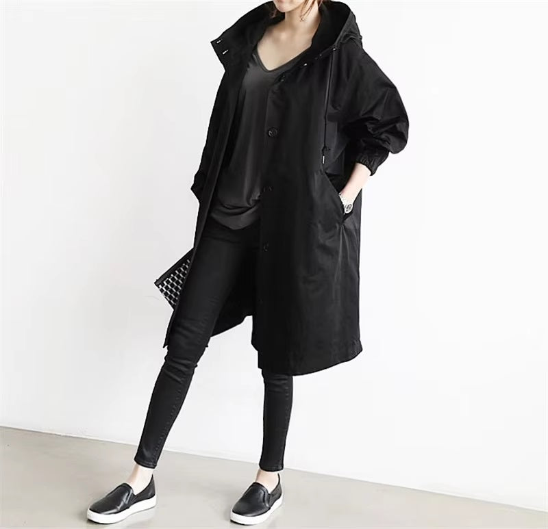 Trench Coat Hooded Oversized Long Sleeve Coat