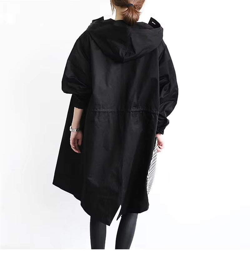 Trench Coat Hooded Oversized Long Sleeve Coat