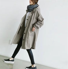 Trench Coat Hooded Oversized Long Sleeve Coat