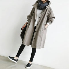 Trench Coat Hooded Oversized Long Sleeve Coat