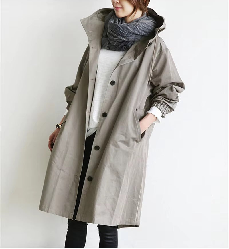 Trench Coat Hooded Oversized Long Sleeve Coat