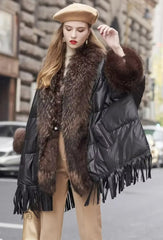 Trendy Bat Sleeved Covered Button Pockets Real Raccoon Fur Street wear Coat