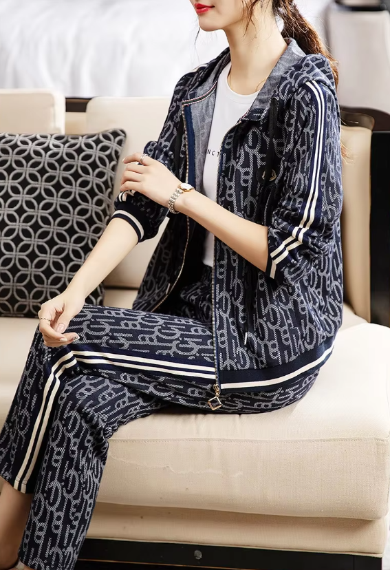 Trendy Casual Zipper Hoodie Long Pants Suit Plus Size Sportswear Sets