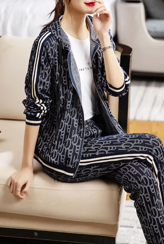 Trendy Casual Zipper Hoodie Long Pants Suit Plus Size Sportswear Sets