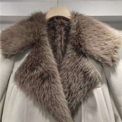 Trendy Lapel Long Sleeve Spliced Leather Faux Fur Motorcycle Jacket