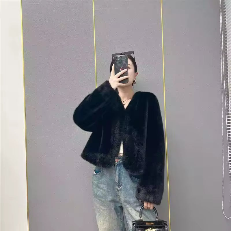Trendy Open Front Faux Fur Solid Glamorous Warm Coat
