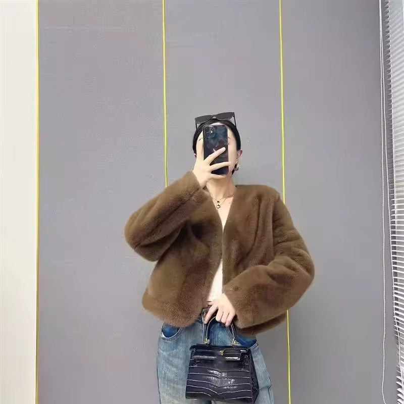 Trendy Open Front Faux Fur Solid Glamorous Warm Coat