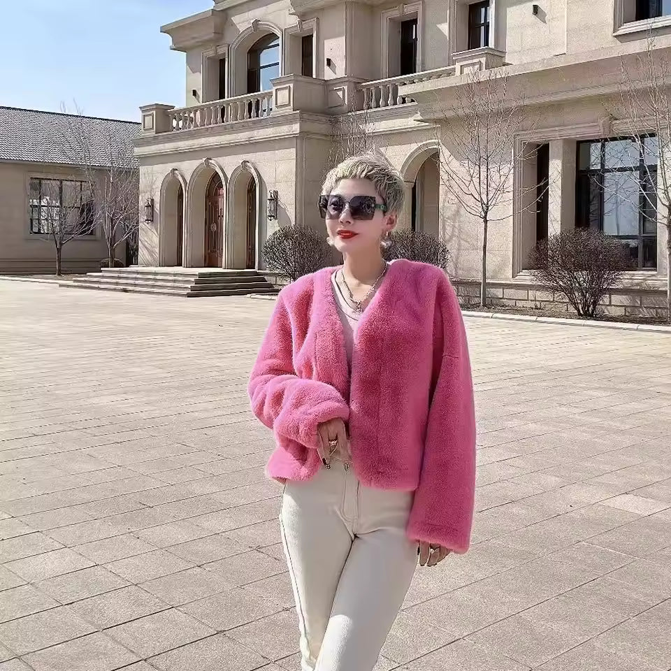 Trendy Open Front Faux Fur Solid Glamorous Warm Coat