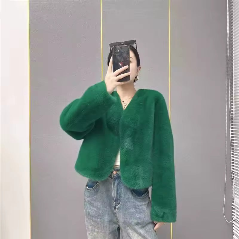 Trendy Open Front Faux Fur Solid Glamorous Warm Coat