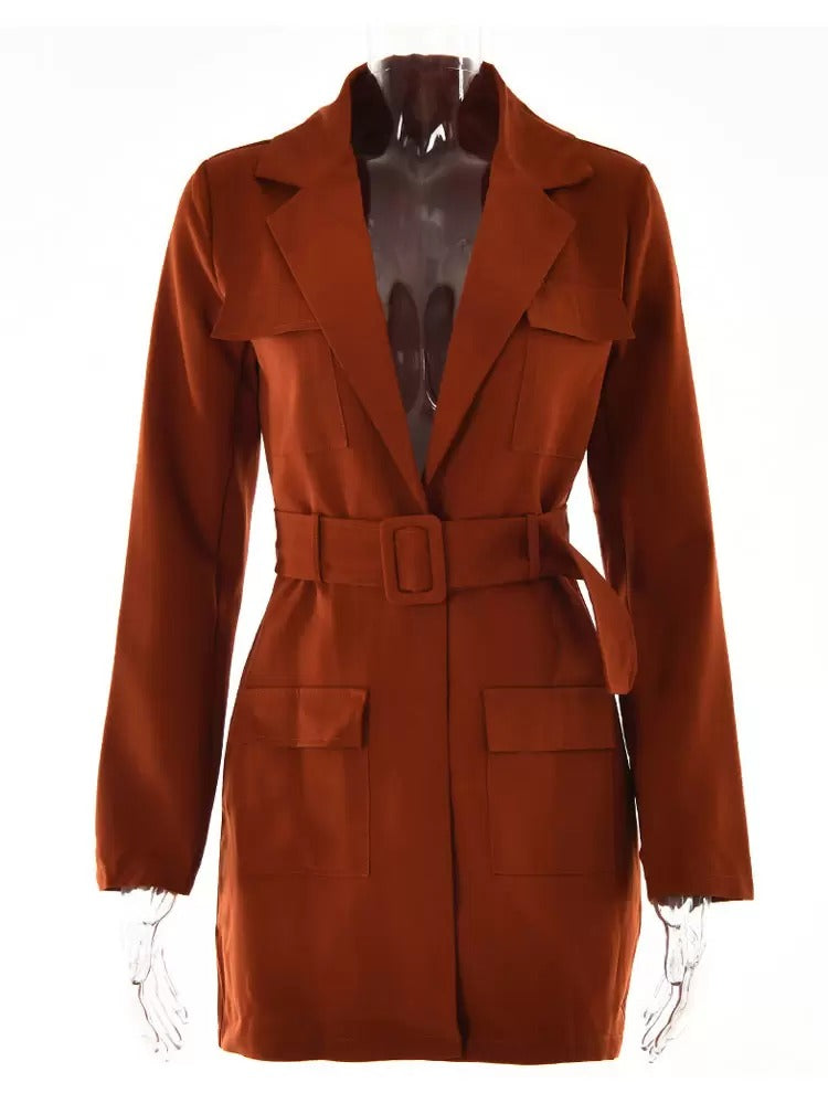 Trendy Turndown Collar Belt Relaxed Fit Chic Blazer Street Outerwear