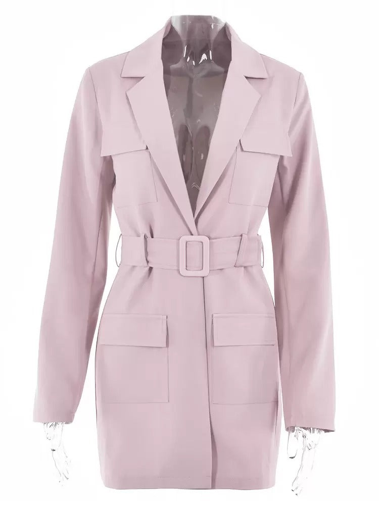 Trendy Turndown Collar Belt Relaxed Fit Chic Blazer Street Outerwear